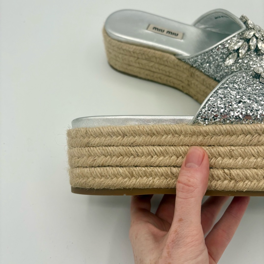 Miu Miu Women's Crystal-Embellished Glitter Platform Sandals Size 36 US Size 6 - Picture 3 of 8